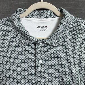 UNTUCKit Polo Shirt Mens Large Green Geometric Print Damascchino‎ Preppy Golf